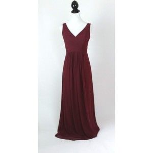 Bill Levkoff Katelyn Chiffon Dress Size 8 V Neck Sleeveless Gown Wine Maroon